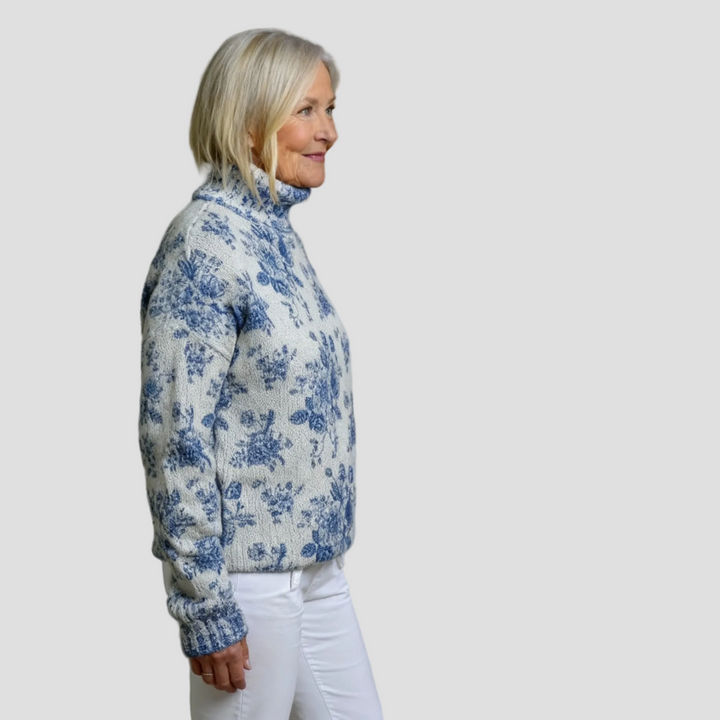 MAISIE | PULL COL ROULÉ TRICOTÉ FLEURI