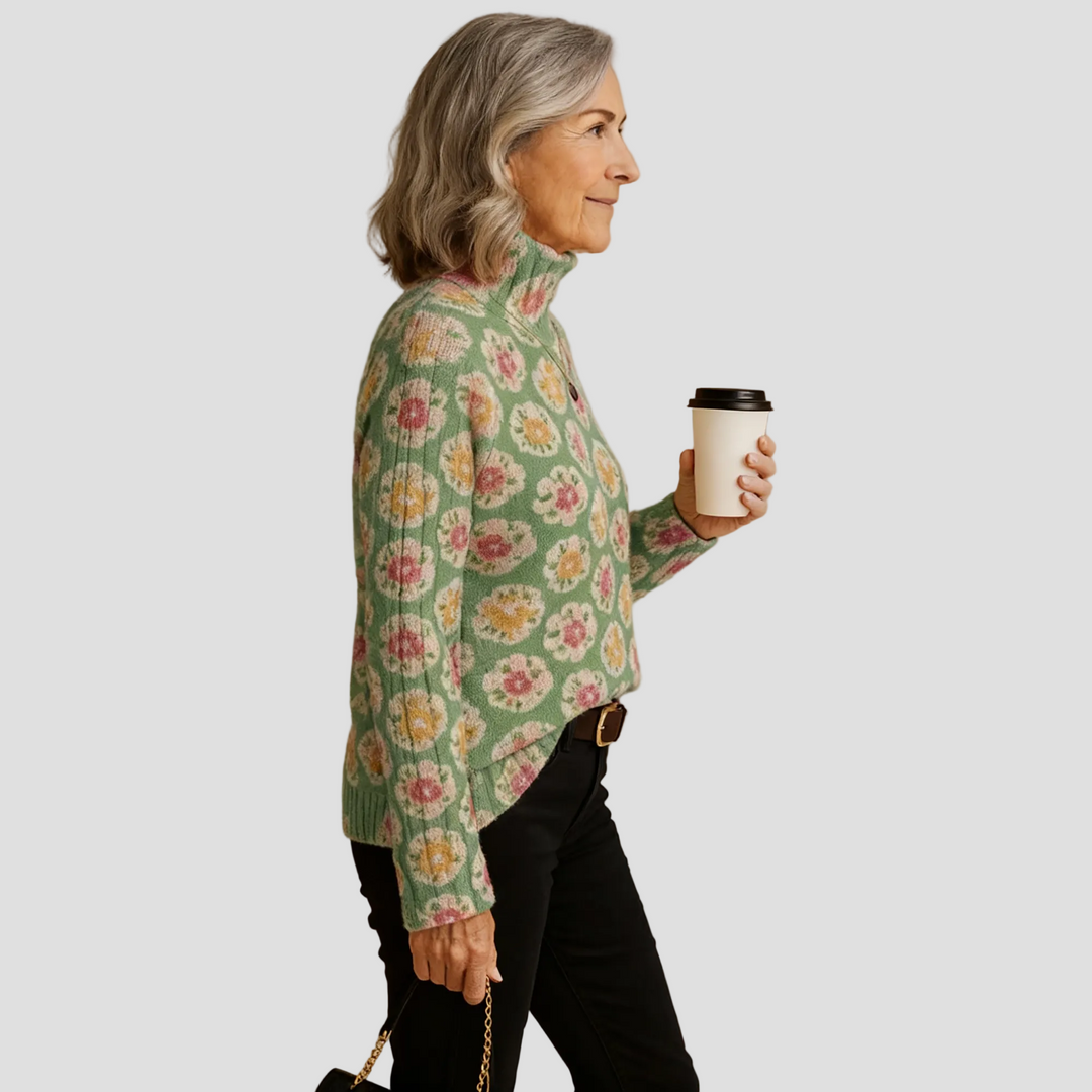 BEATRICE | PULL COL ROULÉ TRICOTÉ FLEURI