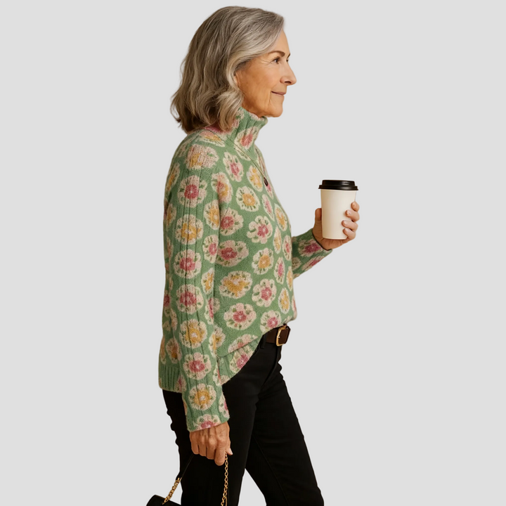 BEATRICE | PULL COL ROULÉ TRICOTÉ FLEURI