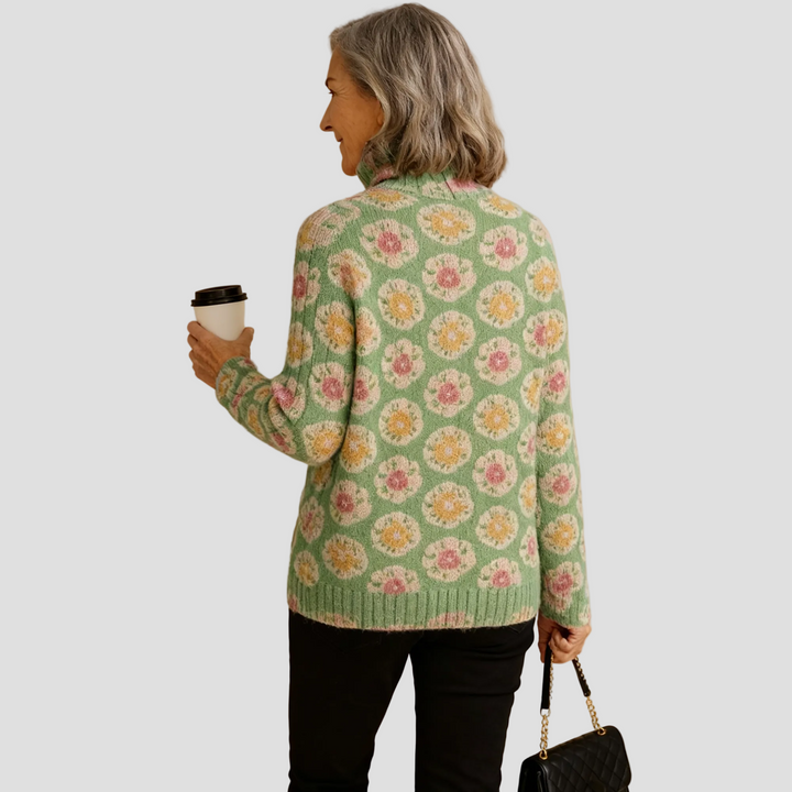 BEATRICE | PULL COL ROULÉ TRICOTÉ FLEURI