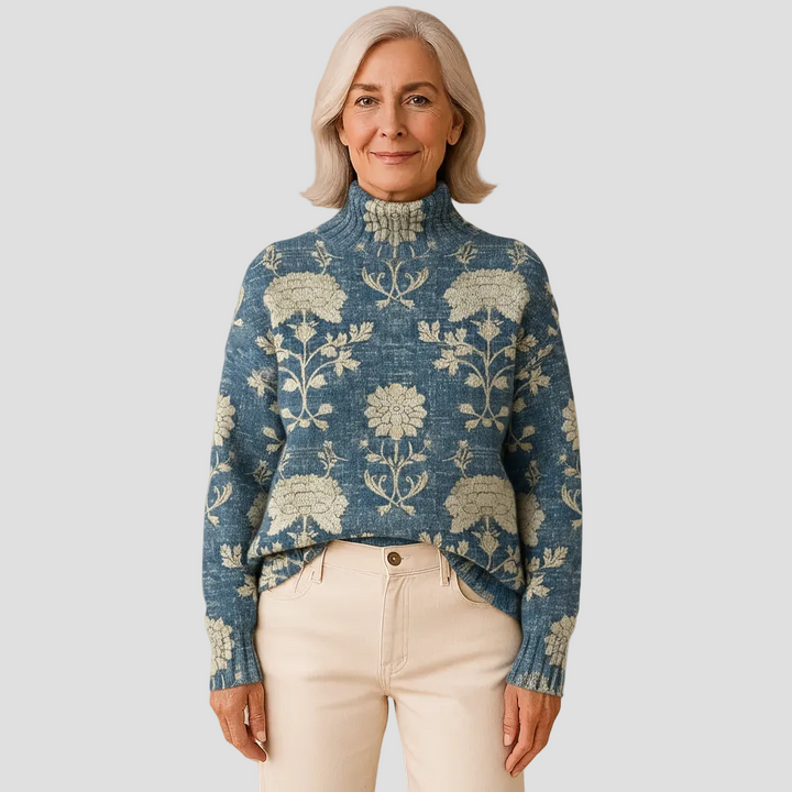 GEORGIA | PULL COL MONTANT TRICOTÉ FLORAL FLEURI