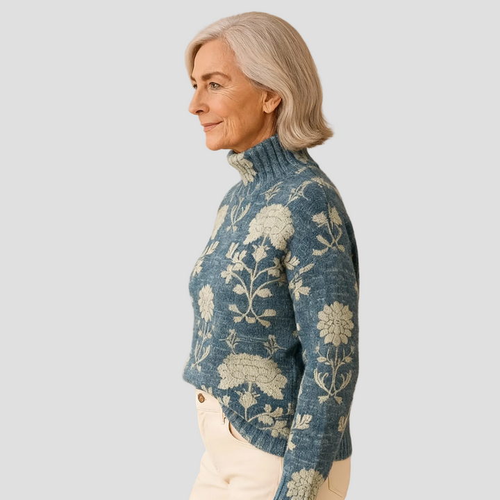 GEORGIA | PULL COL MONTANT TRICOTÉ FLORAL FLEURI