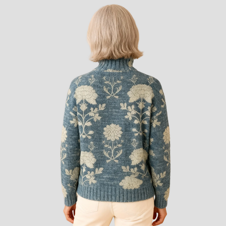 GEORGIA | PULL COL MONTANT TRICOTÉ FLORAL FLEURI