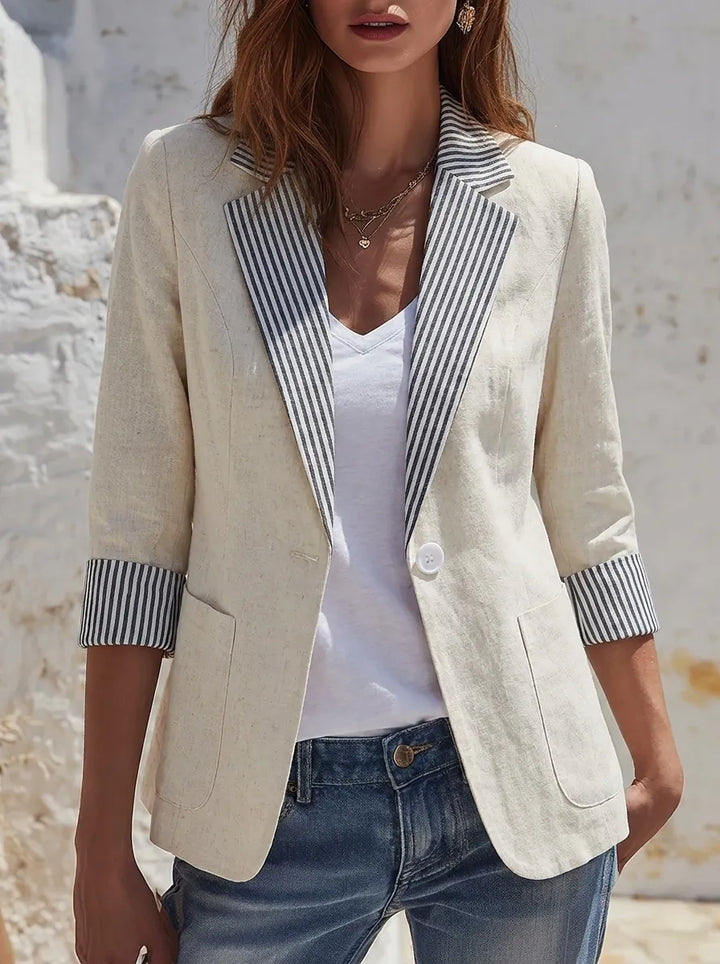 Blazer rayé pour femme à manches longues, poches et boutons