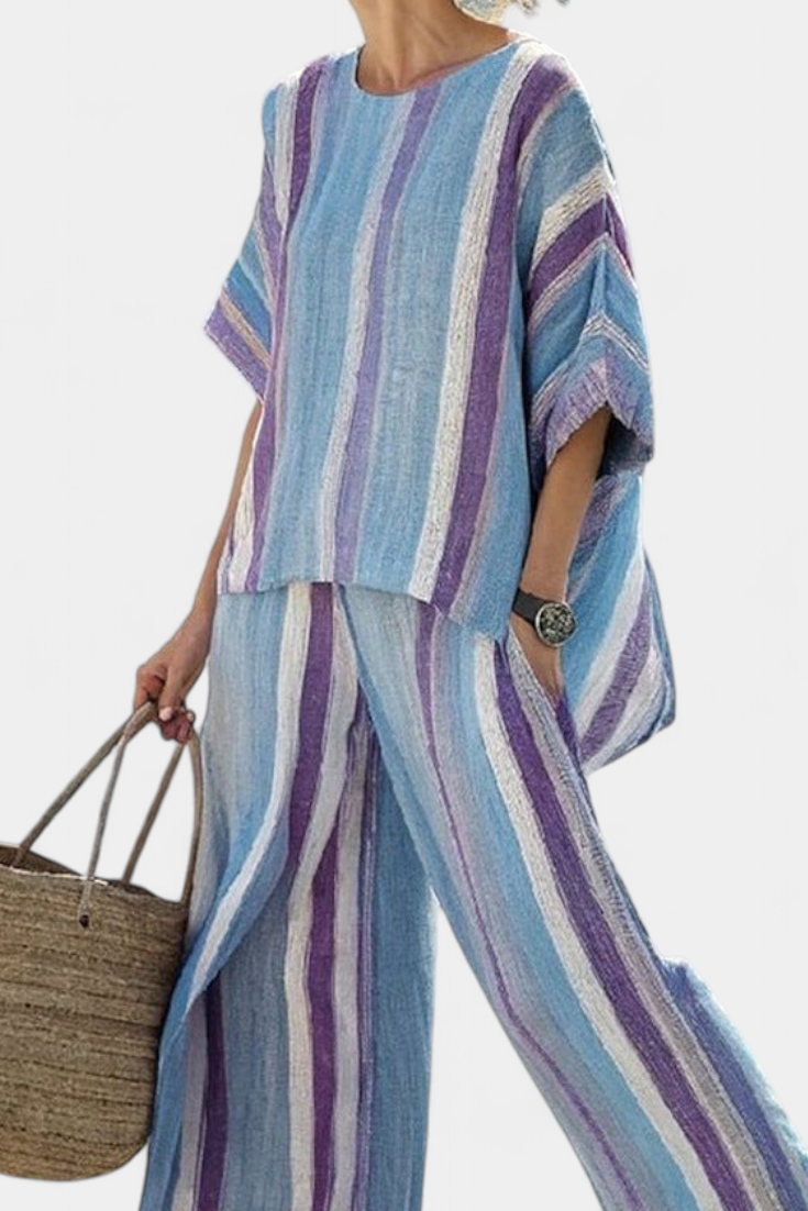 Laura | Ensemble rayé mauve