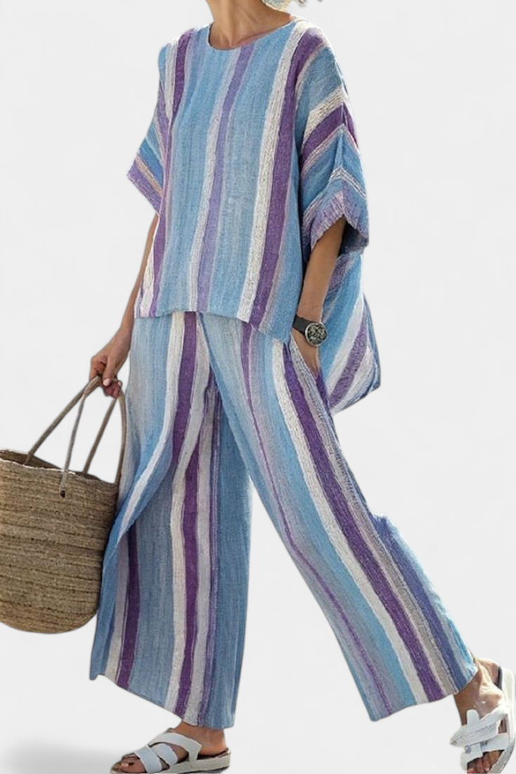Laura | Ensemble rayé mauve