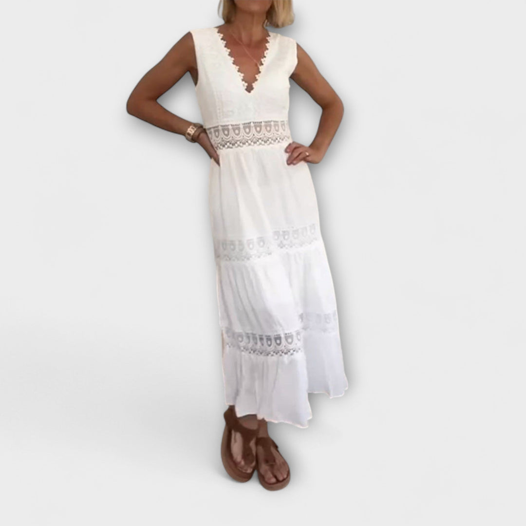 Ninfea - Robe midi bohème sans manches avec touches de dentelle