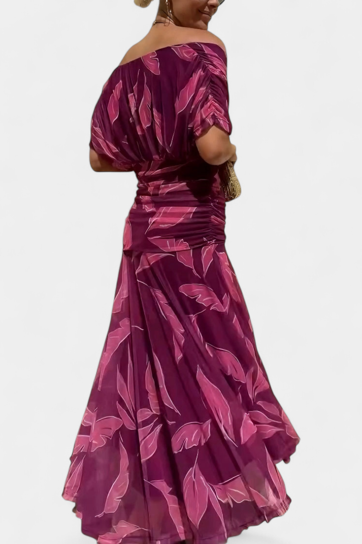 Magda | Longue robe fleurie à col en V et taille plissée