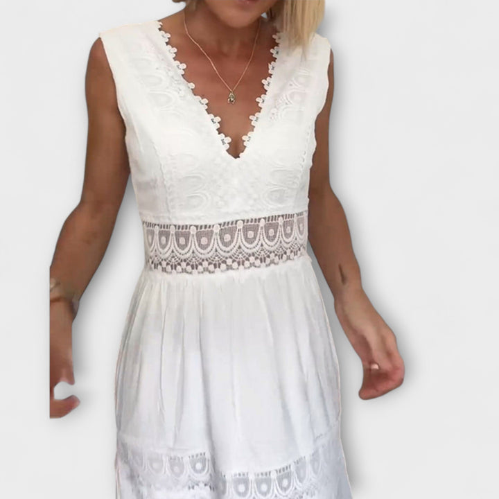 Ninfea - Robe midi bohème sans manches avec touches de dentelle