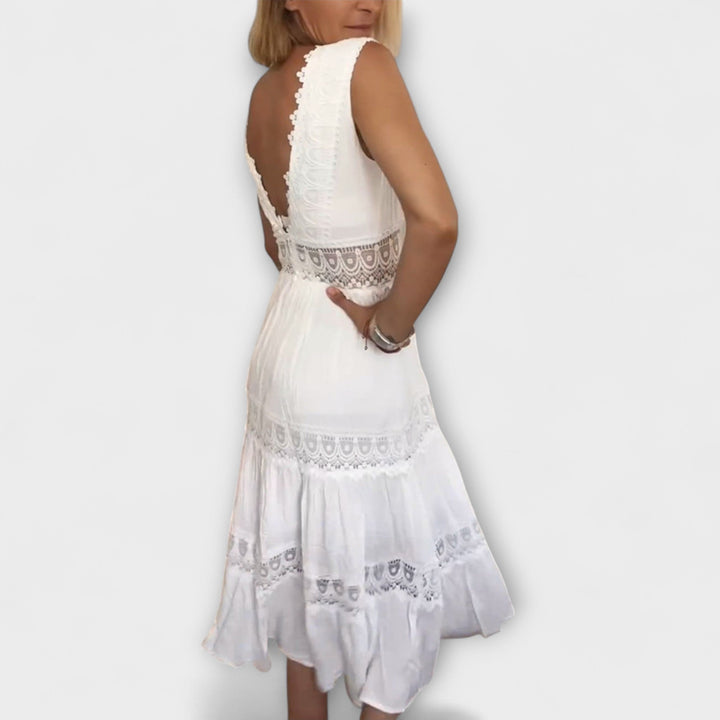 Ninfea - Robe midi bohème sans manches avec touches de dentelle