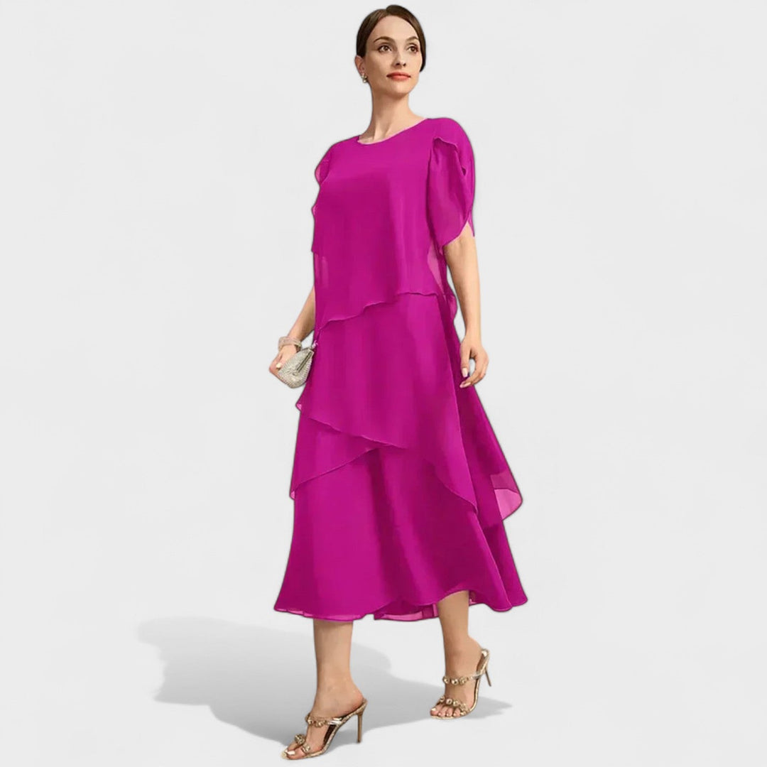 Denise | Robe en mousseline à double couche et manches transparentes
