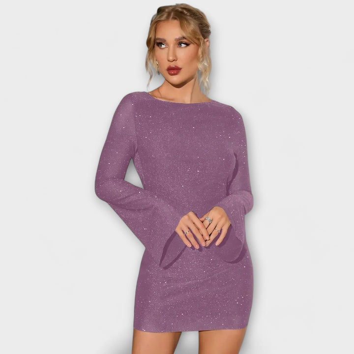 Vivienne | Robe à paillettes dos nu à manches longues
