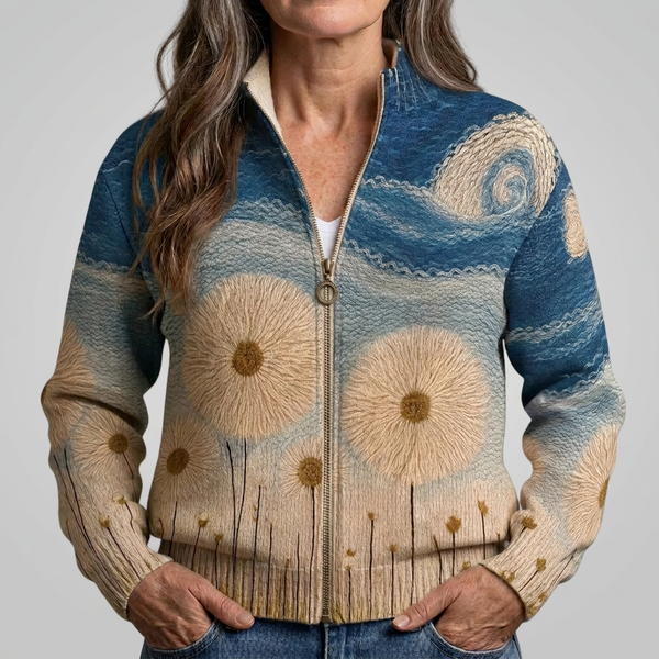 Sheila - Cardigan matelassé zippé à motif prairie de pissenlits