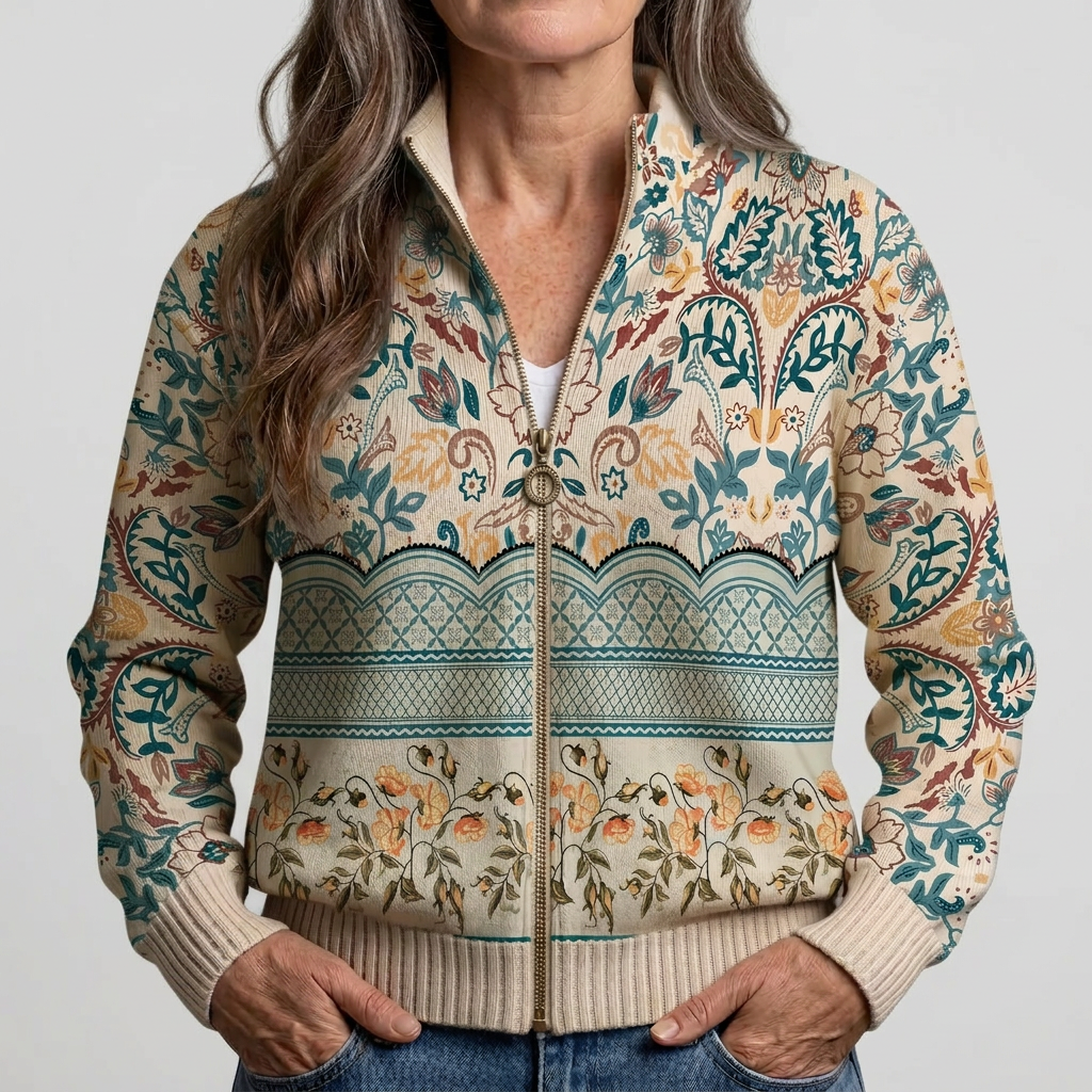 Irene - Cardigan à imprimé botanique fleuri et bordure vintage