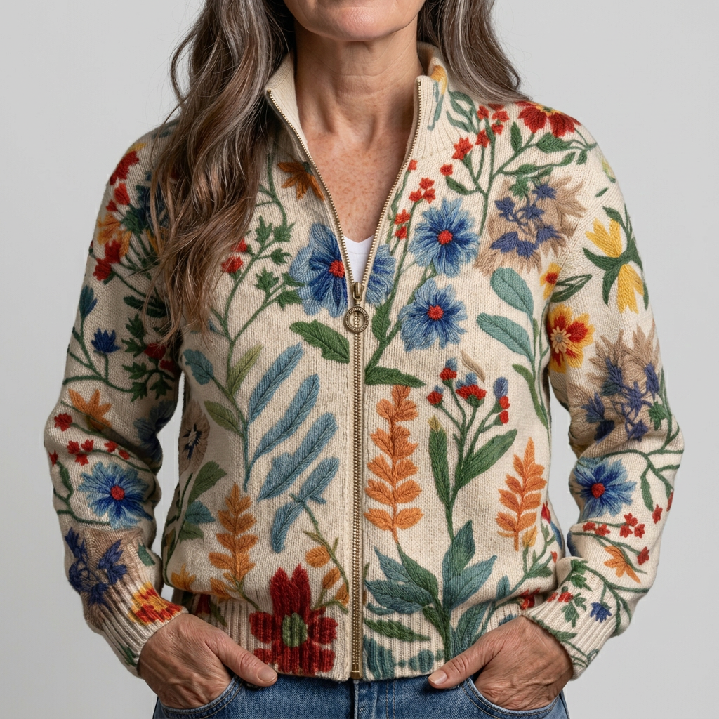 Rosemary - Cardigan zippé à imprimé jardin fleuri