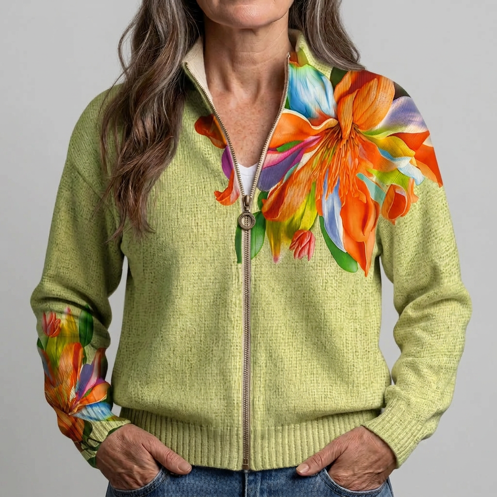 Jean - Cardigan à imprimé de lys tropicaux éclatants