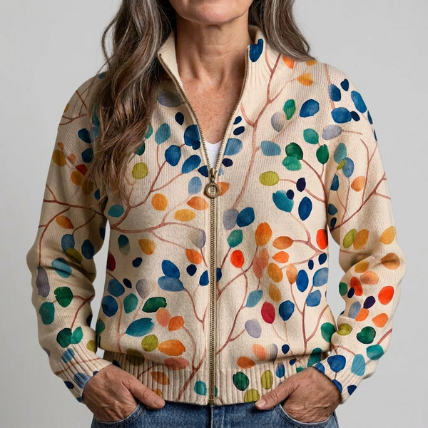 Annette - Cardigan zippé à imprimé feuillage botanique