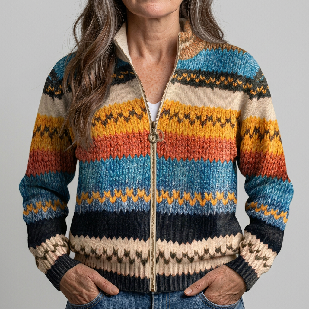 Beverley - Cardigan en maille à rayures zigzag multicolores
