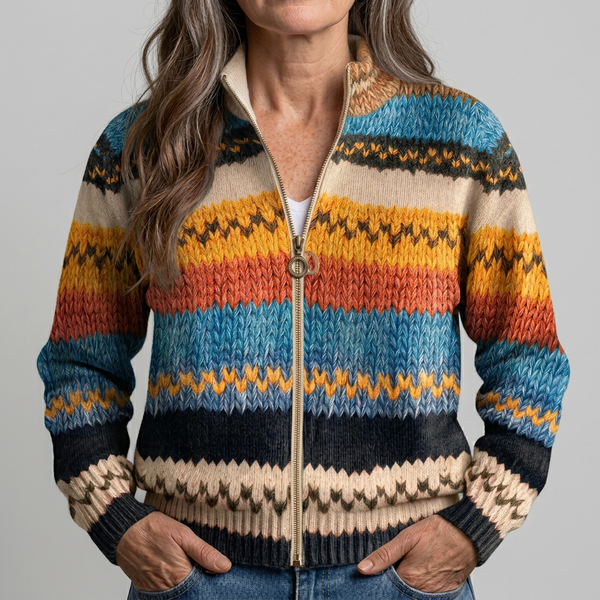 Beverley - Cardigan en maille à rayures zigzag multicolores