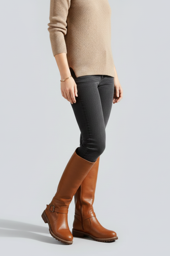 Estelle | Bottes hautes à fermeture zippée latérale et détail de boucle