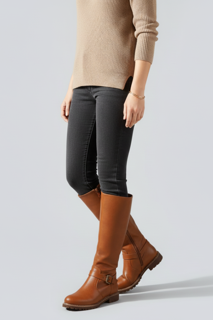 Estelle | Bottes hautes à fermeture zippée latérale et détail de boucle