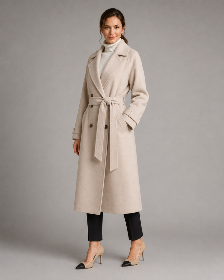 DOMINIQUE | MANTEAU EN LAINE LONG CEINTURÉ