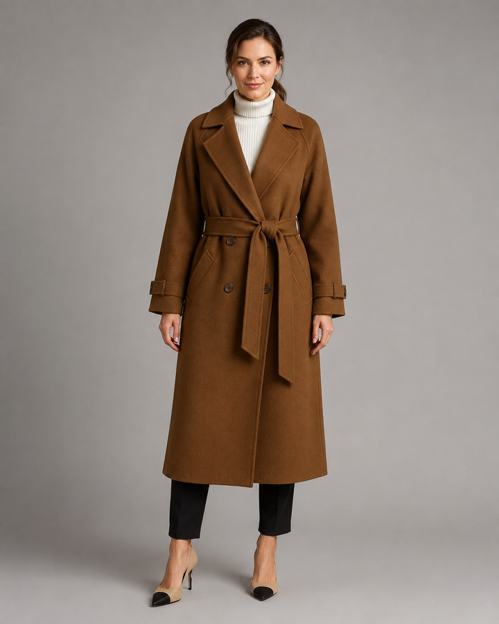 DOMINIQUE | MANTEAU EN LAINE LONG CEINTURÉ