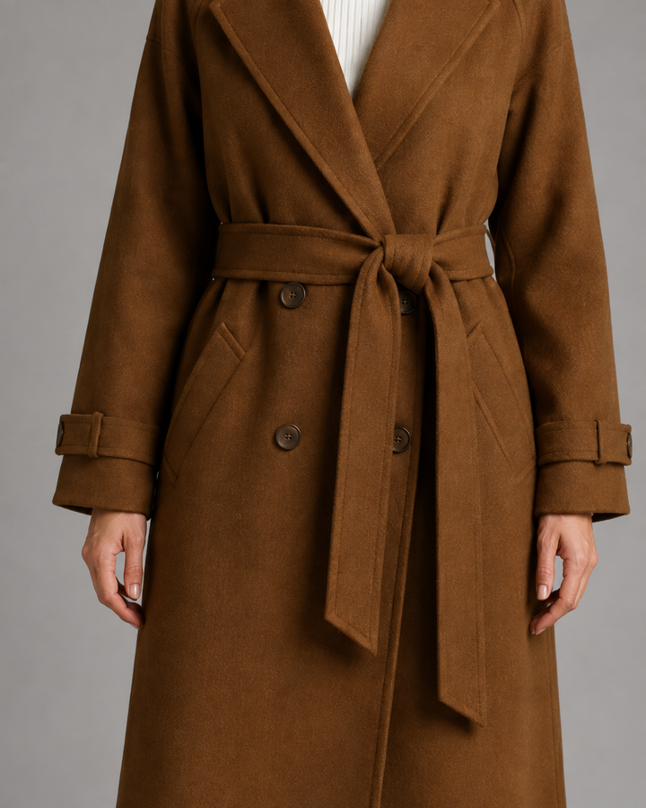 DOMINIQUE | MANTEAU EN LAINE LONG CEINTURÉ