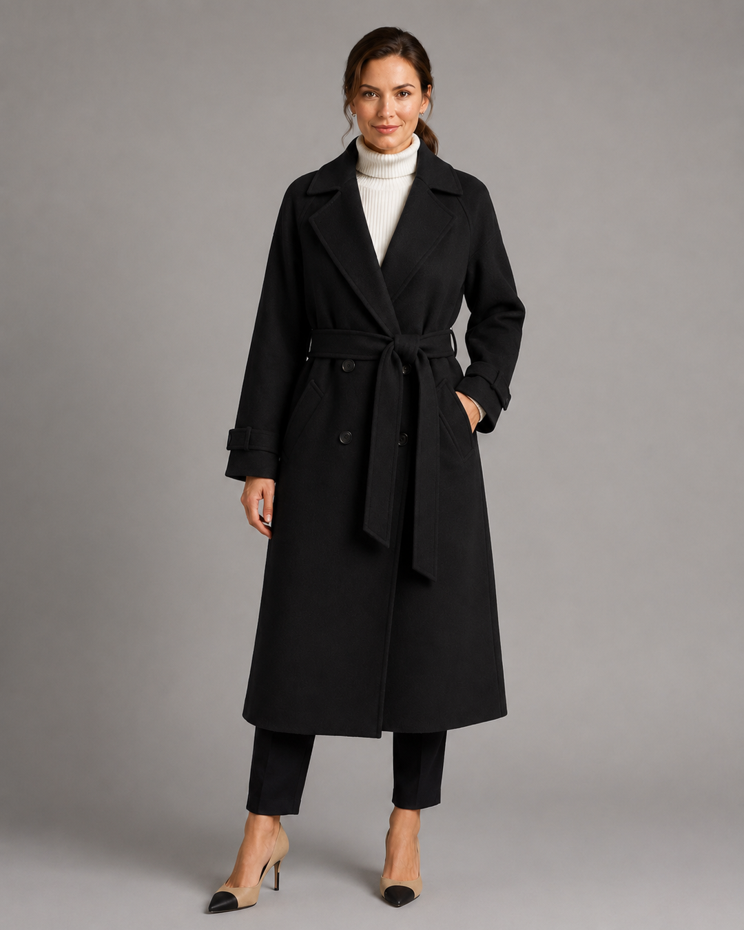 DOMINIQUE | MANTEAU EN LAINE LONG CEINTURÉ