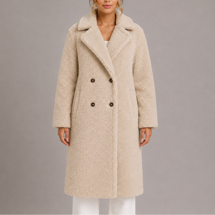 BÉATRICE | MANTEAU TEDDY LONG CROISÉ