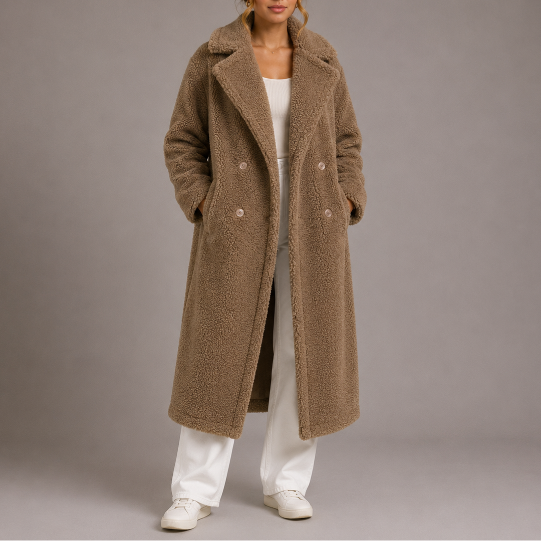 BÉATRICE | MANTEAU TEDDY LONG CROISÉ